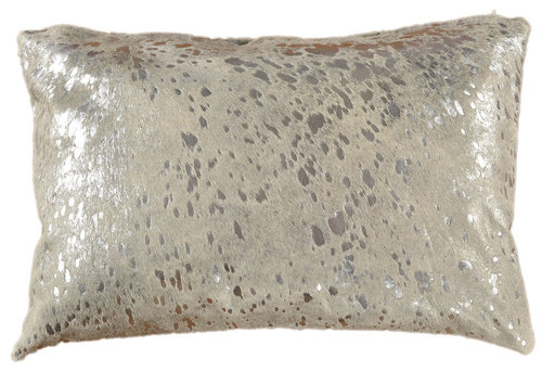 cowhide cushion cover silver grey  white 40 x 60 cm