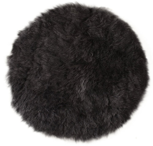 Lammfell Pad Sitzauflage rund grau schwarz kurzwollig 35 cm Ø