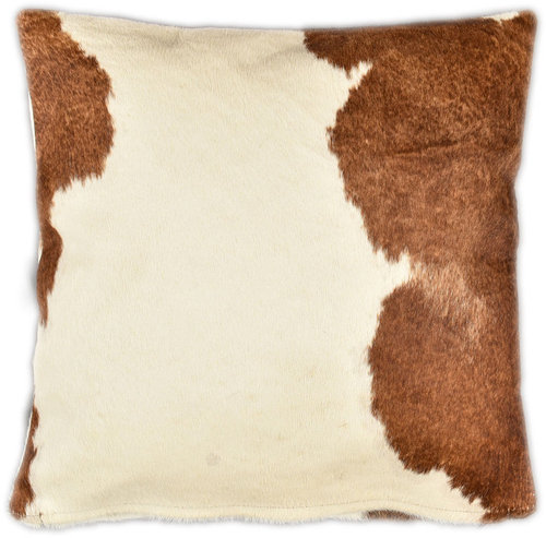 cowhide cushion cover tricolor brown & white 40 x 40 cm
