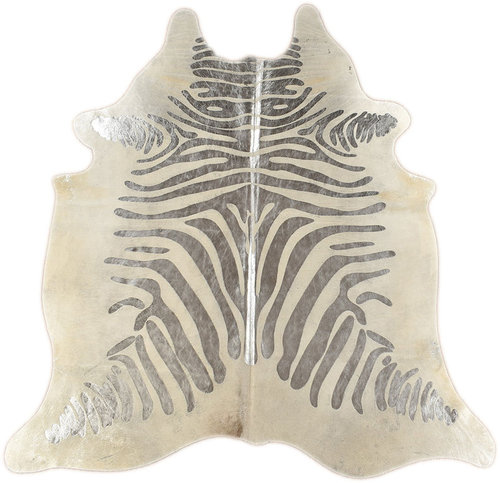 Kuhfell Stierfell grau silber mit Zebra Prägung 200 x 170 cm
