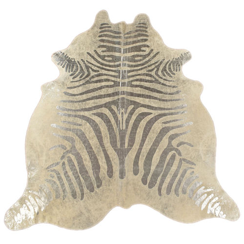 Kuhfell Stierfell grau silber mit Zebra Prägung 210 x 180 cm