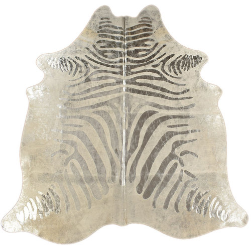 Kuhfell Stierfell grau silber mit Zebra Prägung 200 x 180 cm