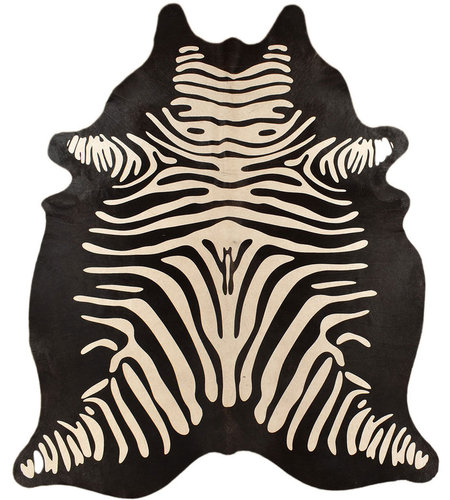 Kuhfell Stierfell schwarz mit Zebra Optik 220 x 180 cm