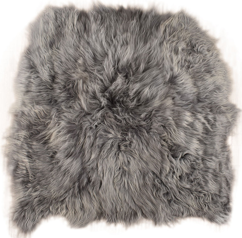 Öko Lammfell Teppich grau gefärbt 160 x 160 cm langwollig