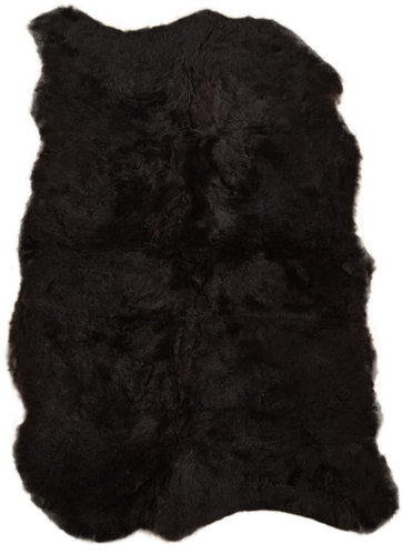 Öko Lammfell Teppich schwarz natur kurzwollig 185 x 120 cm