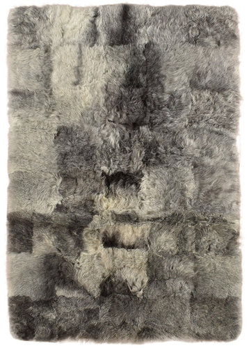 Lammfell Teppich Decke Patchwork  grau natur 160 x 100 cm