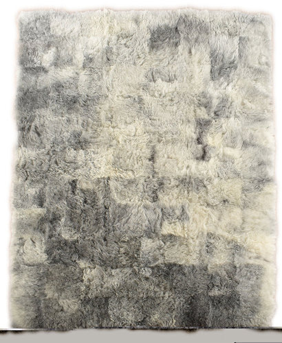 Lammfell Teppich Decke Patchwork  grau natur 160 x 200 cm