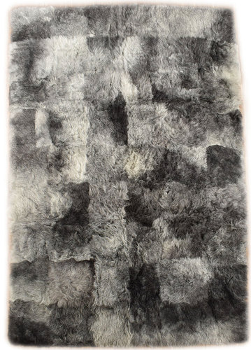Lammfell Teppich Decke Patchwork  grau natur 120 x 180 cm