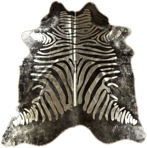 Premium Kuhfell Zebra schwarz mit Silber Prägung 230 x 180 cm