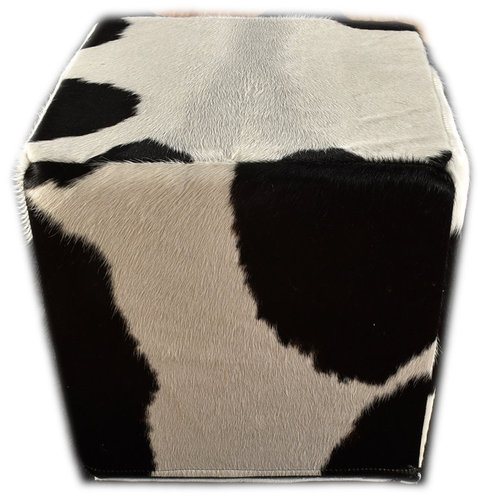 cowhide stool cube black & white 40 x 40 x 40 cm