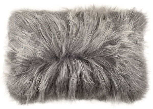 Lambskin cushion silver grey long haired  35 x 55 cm