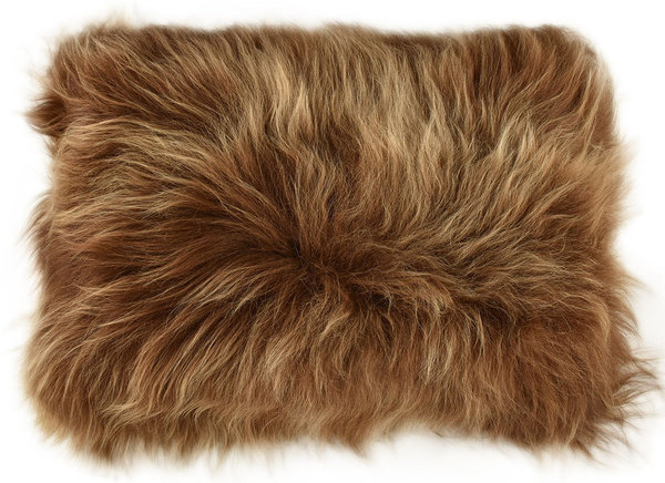 Lambskin cushion dyed brown long haired  35 x 55 cm
