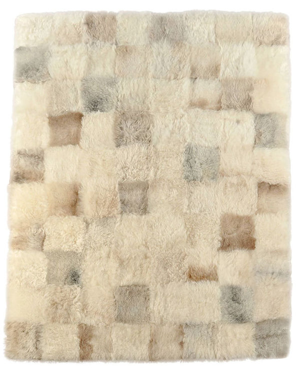 Öko Lammfell Teppich Patchwork grau beige 200 x 160 cm