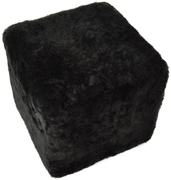 Stool Ottoman Seating Cube Pouf made of lambskin black wood frame 42x42x42 cm