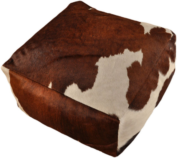 cowhide pouf brown white 60 x 60 x 30 cm