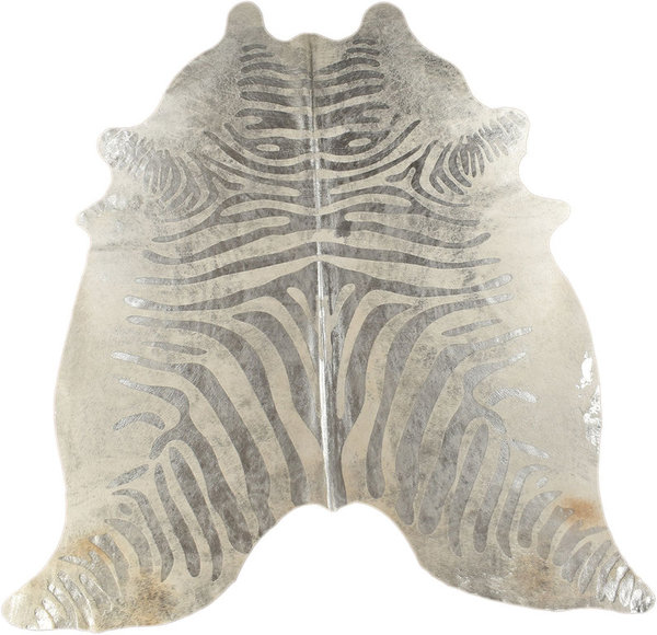 Kuhfell Stierfell grau silber mit Zebra Prägung 220 x 160 cm