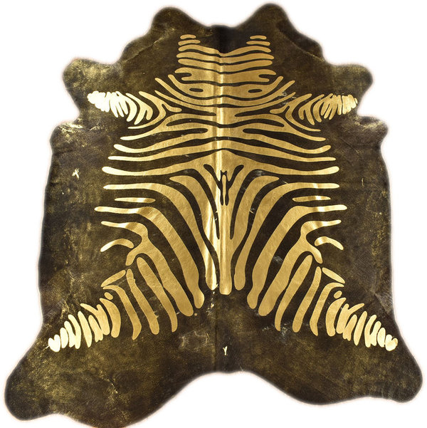 Premium Kuhfell Stierfell schwarz gold mit Zebra Optik 230 x 190 cm
