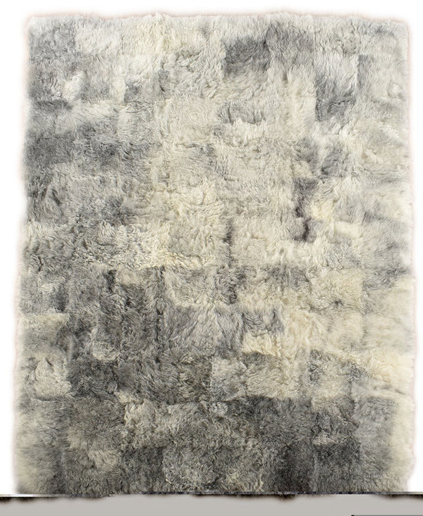 Lammfell Teppich Decke Patchwork  grau natur 160 x 200 cm