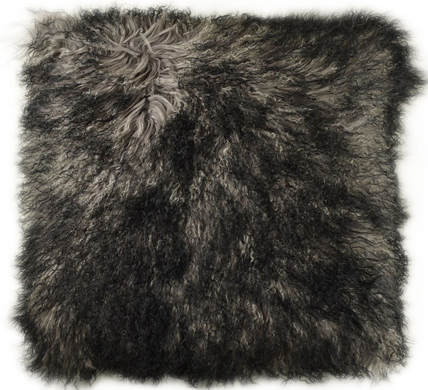 Tibet Lammfell Kissenbezug grau schwarz  gelockt ca. 60 x 60 cm
